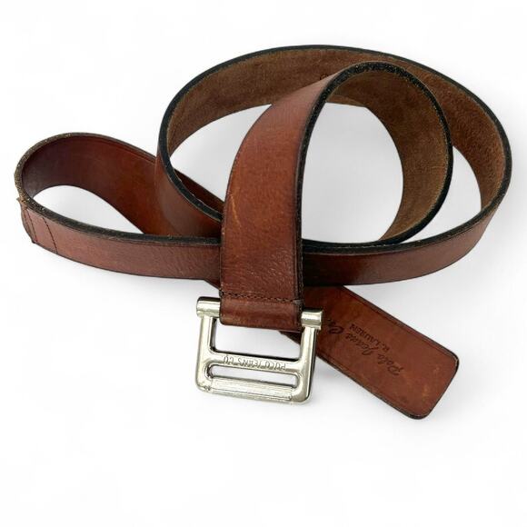 POLO RALPH LAUREN Mens 40 Brown Leather Belt Silver Buckle 1.5 Wide - Picture 1 of 6